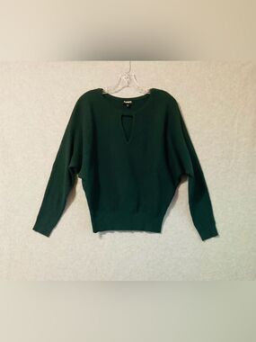 Express Women's Deep Green Keyhole Crewneck Sweater Sz M